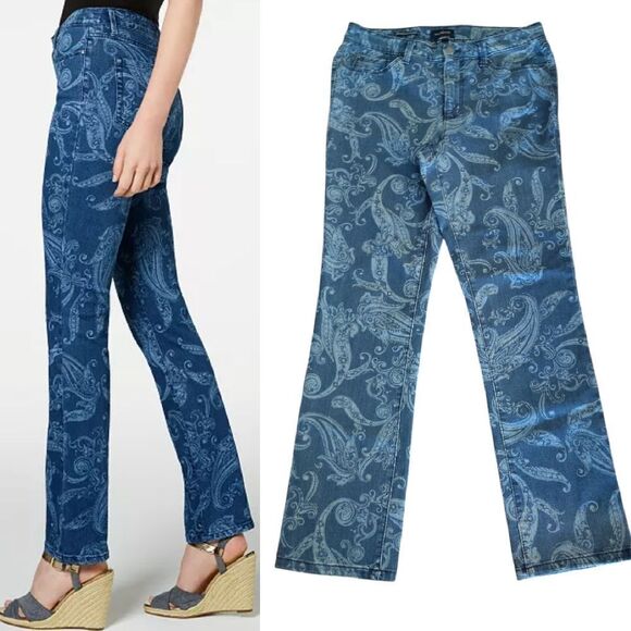 Charter Club Blue White Paisley Lexington Straight Leg Jeans Size 10 - Picture 1 of 16